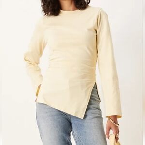 ASOS Design Asymmetric Ruched Top - Butter Yellow